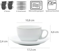 WAS Milchkaffee Tassen Set mit Untertassen 350 ml,...