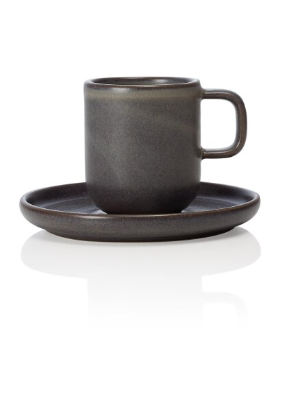 ROCKZZERO Espresso Tasse mit Untertasse Set 90 ml, grau, Steinzeug, 6 Stück, One Stone Grey Serie