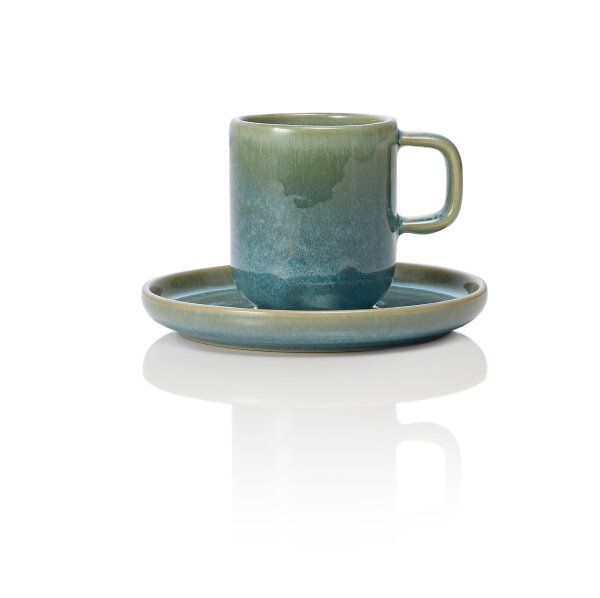 ROCKZZERO Espresso Tasse mit Untertasse Set 90 ml, grün, Steinzeug, 6 Stück, One Myrtle Green Serie