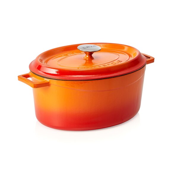 LAVA Bräter Lava oval, 32 x 25 x 14 cm, orange, Gusseisen emailliert, Casseroles oval Serie