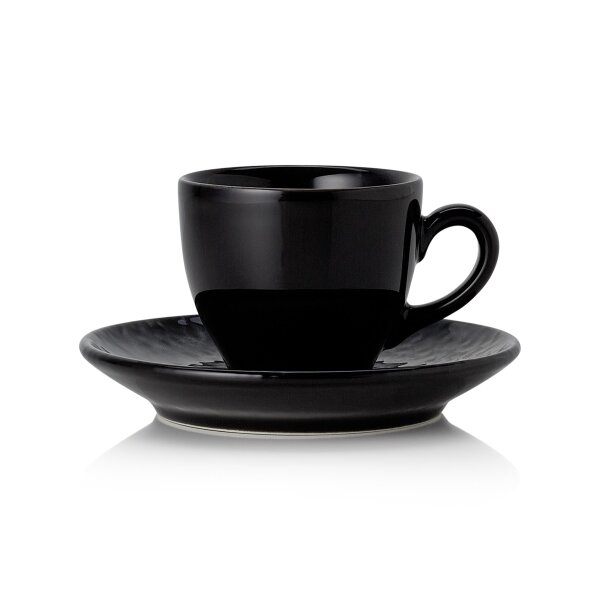 WAS Espressotasse mit Untertasse Set 90 ml, schwarz, Porzellan, 6 Stück, Vida Night Serie