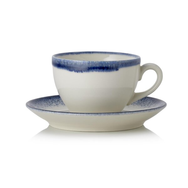 WAS Cappuccino Tasse mit Untertasse Set 220 ml, weiß/blau, Porzellan, 6 Stück, Vida Marina Serie