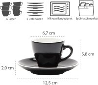 WAS Espresso Tassen Set mit Untertassen 90 ml, schwarz,...