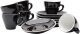 WAS Espresso Tassen Set mit Untertassen 90 ml, schwarz, Porzellan, 6 Stück, Italia Black Serie