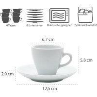 WAS 12-teiliges Espresso-Tassen Set 90 ml, weiß, Porzellan, Italia Serie