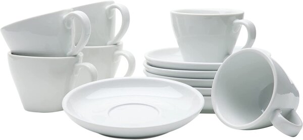 WAS Espresso Doppio Tassen Set 180 ml, weiß, Porzellan, 6 Stück, Italia Serie