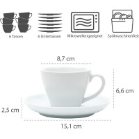 WAS 12-teiliges Espressodoppio-Tassen Set 180 ml, weiß, Porzellan, Italia Serie