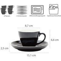 WAS 12-teiliges Espressodoppio-Tassen Set 180 ml