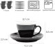 WAS Espresso Doppio Tassen Set mit Untertassen 180 ml, schwarz, Porzellan, 6 Stück, Italia Black Serie