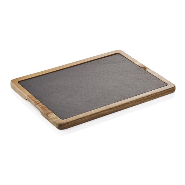 WAS Servierbrett 33 x 23 x 1,5 cm, schwarz, Akazienholz/Naturschiefer, Natural Slate Serving Board Serie