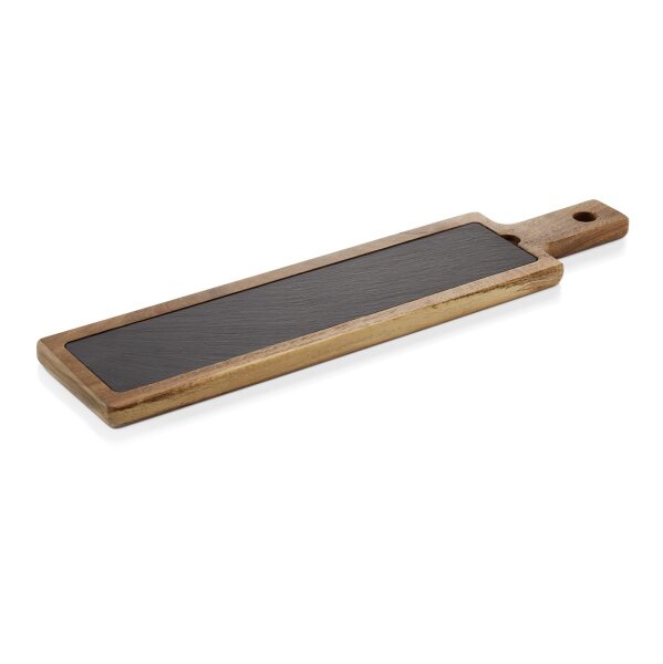 WAS Servierbrett 53,1 x 12,5 x 1,8 cm, schwarz, Akazienholz/Naturschiefer, Natural Slate Serving Board Serie