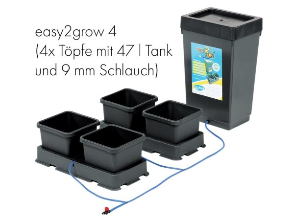 Autopot easy2grow 4 Pot Komplettsystem, 4x 8,5 L Töpfe mit 47 L Tank, ⌀ 9 mm Schlauch